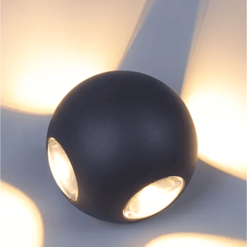 4W IP54 Globe vierseitige leuchtende weiße schwarze LED-Wandleuchte