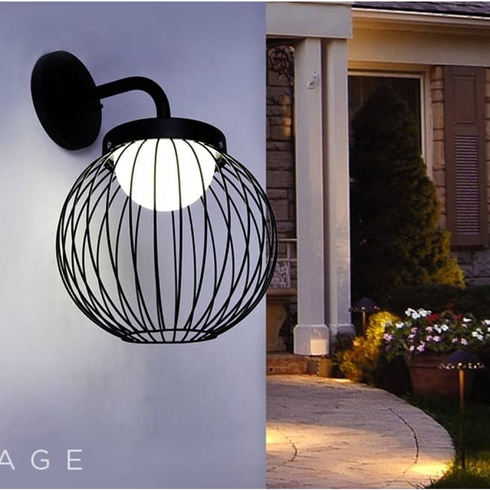 High Black Globe LED Modern Outdoor Wall Light