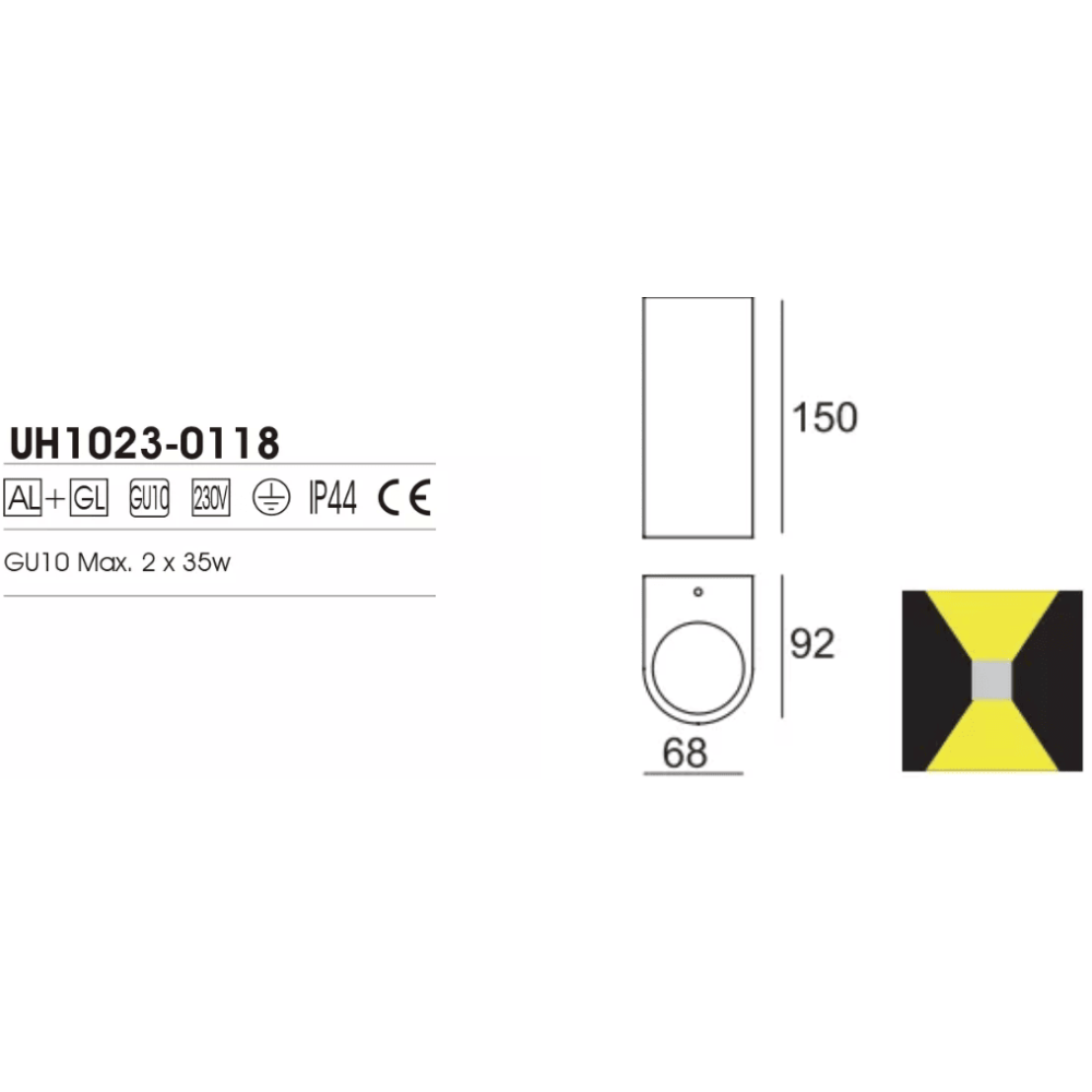 Auraglow 10w Outdoor Double Up&פנס קיר למטה - WINDSOR - אפור