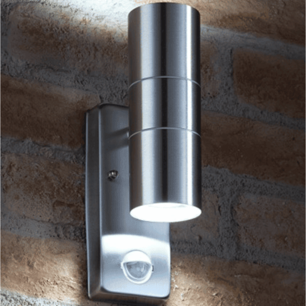 Sensore di movimento PIR Auraglow in alto&Lampada da parete per esterni Down - WARMINSTER - Acciaio inossidabile