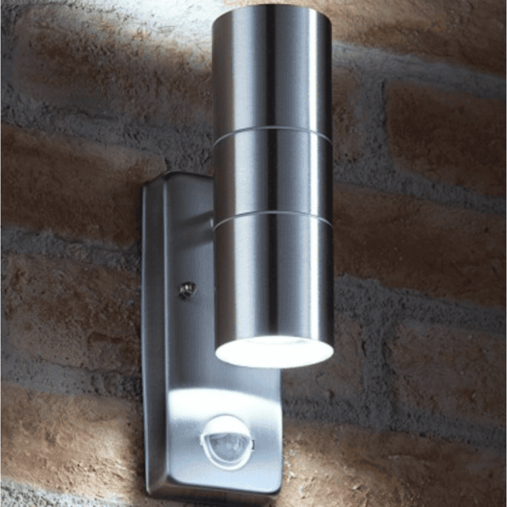 Auraglow PIR Motion Sensor Up & Down Outdoor Wall Security Light - WARMINSTER - Stainless Steel