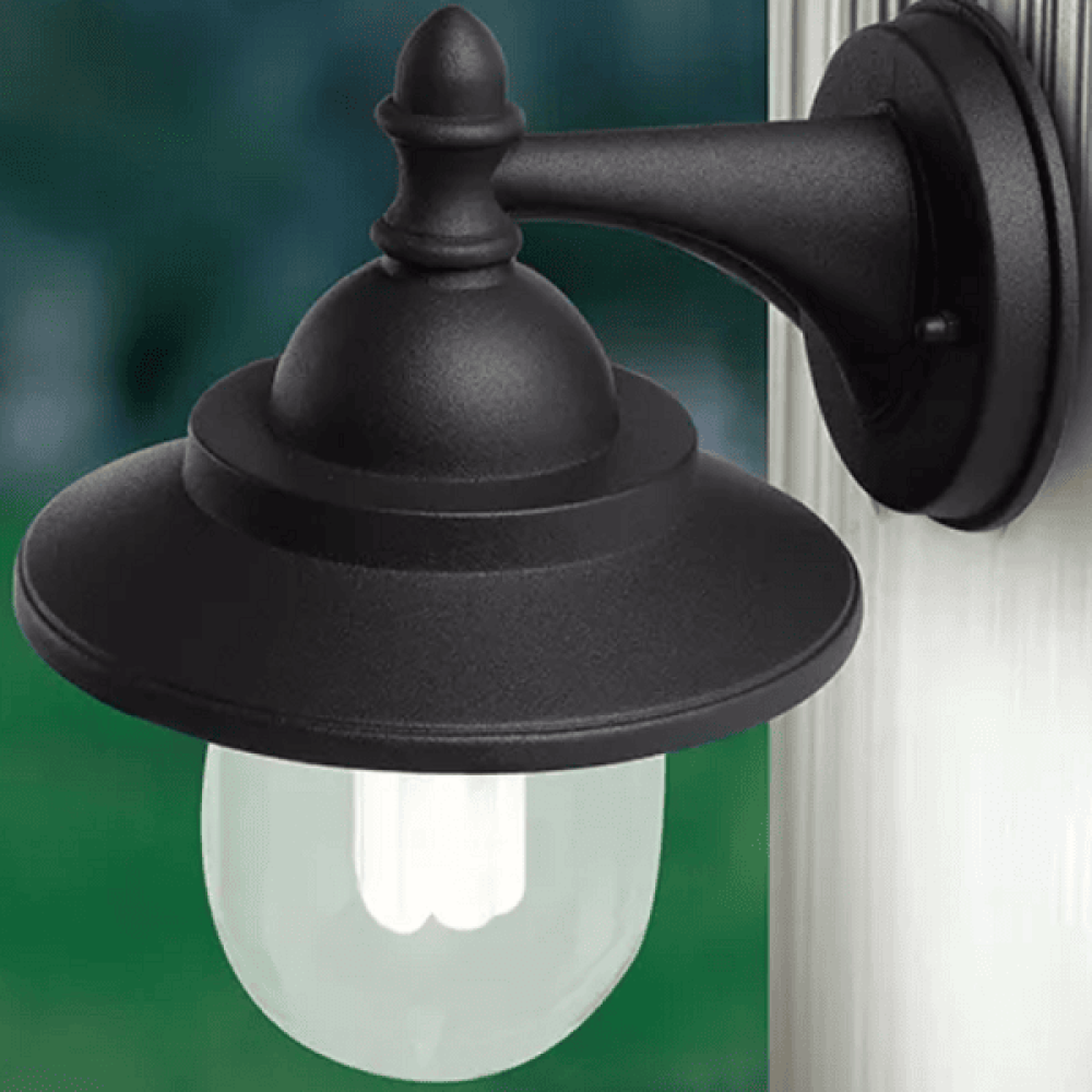 Linterna de pared exterior moderna negra IP44 para exteriores, linterna de pared para pescadores