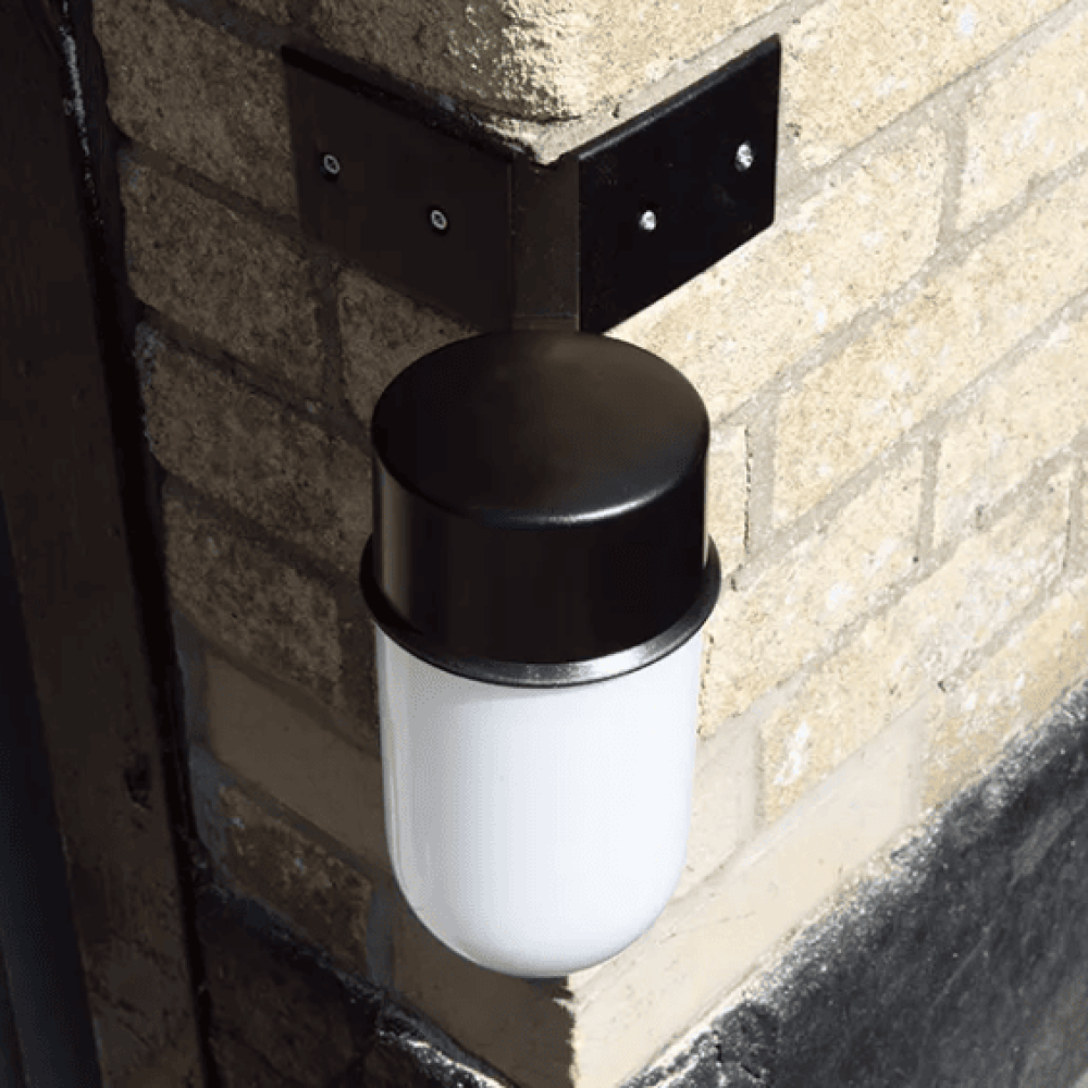 Lightweight outdoor wall light white glass, black polycarbonate IP44, E27