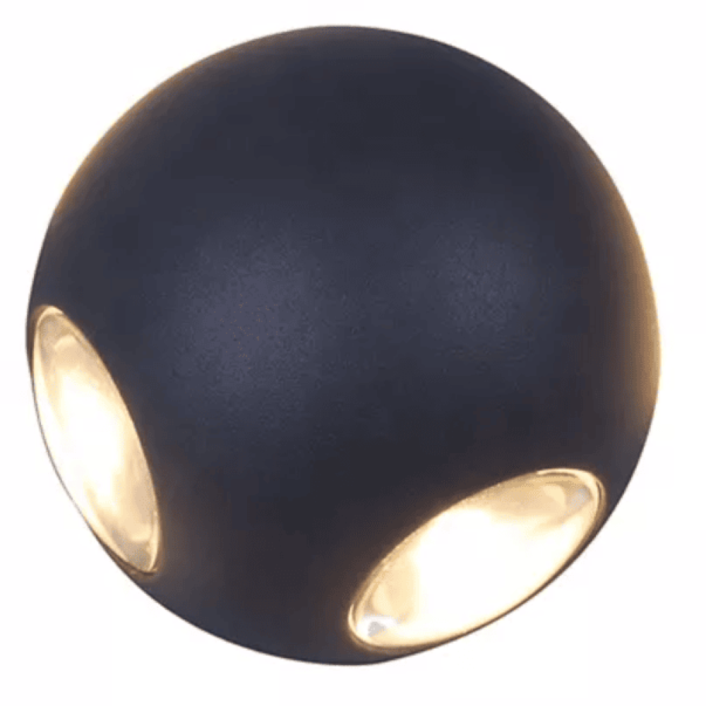 Lámpara de pared LED negra blanca luminosa de cuatro lados con globo IP54 de 4W