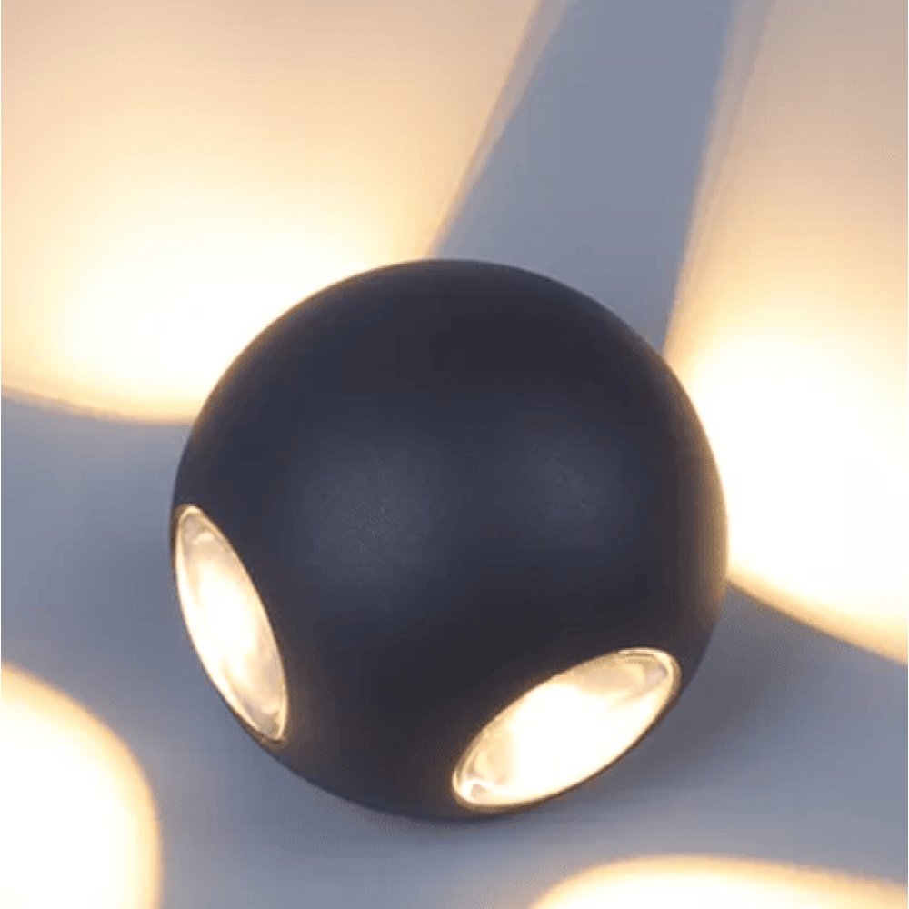 4W IP54 גלובוס ארבע צדדי זוהר לבן שחור מנורת LED קיר