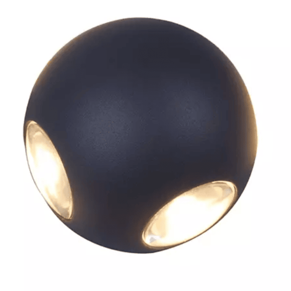 Lámpara de pared LED negra blanca luminosa de cuatro lados con globo IP54 de 4W