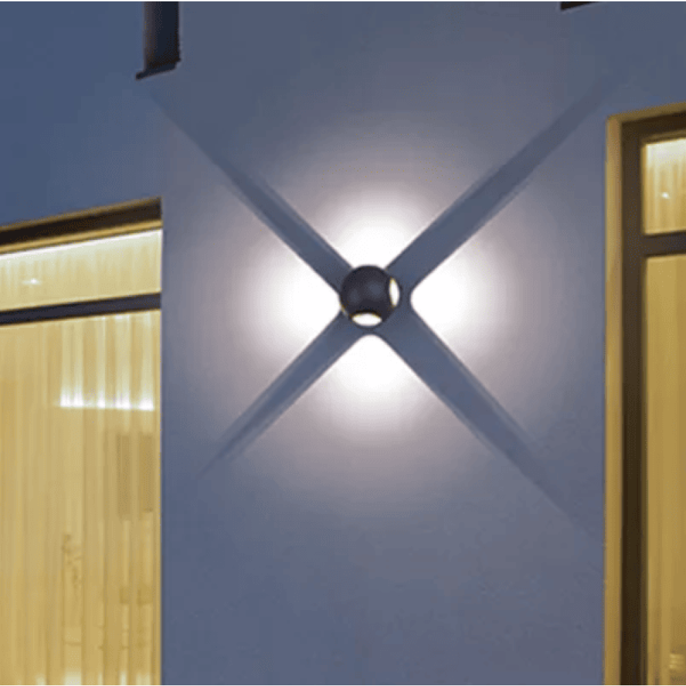 Applique murale LED 4W IP54 Globe Lumineux blanc noir à quatre faces