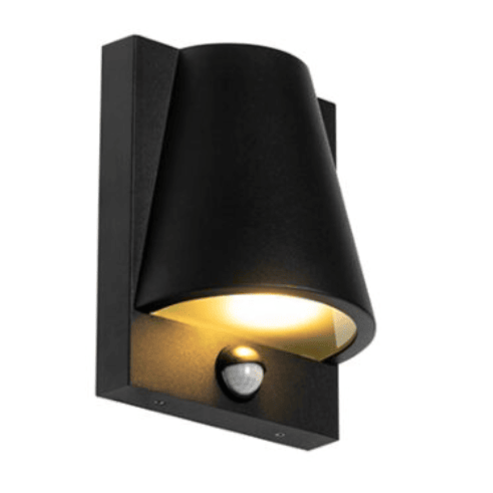 Outdoor wall light black IP44 with motion detector Femke